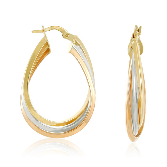 9ct Tri Colour Large Hoop Earrings