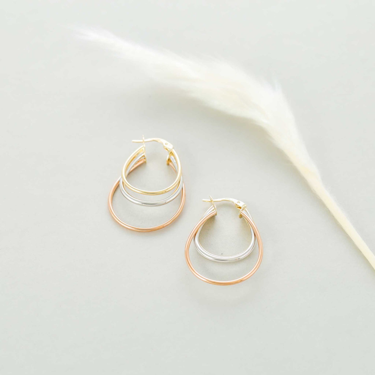 9ct Gold Tri Colour Oval Detail Earrings