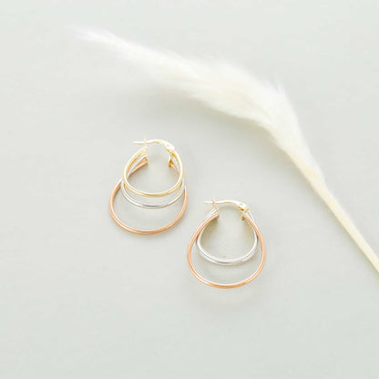 9ct Gold Tri Colour Oval Detail Earrings