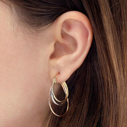 9ct Gold Tri Colour Oval Detail Earrings