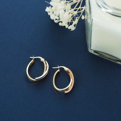9ct Gold Tri Colour Hoop Earrings