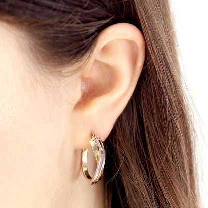 9ct Gold Tri Colour Hoop Earrings