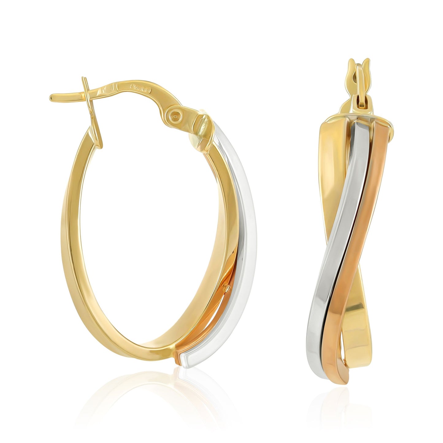 9ct Gold Tri Colour Hoop Earrings
