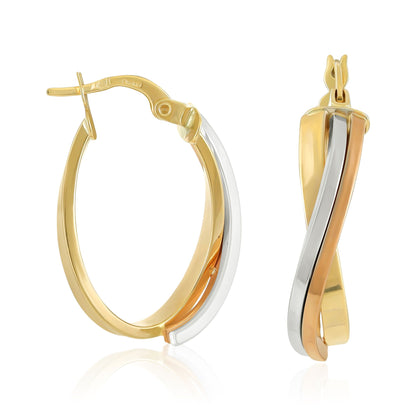 9ct Gold Tri Colour Hoop Earrings