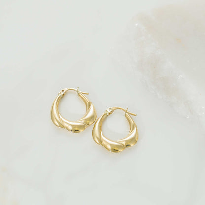 9ct Yellow Gold Abstract Design Hoop Earrings