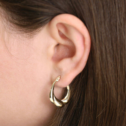 9ct Yellow Gold Abstract Design Hoop Earrings
