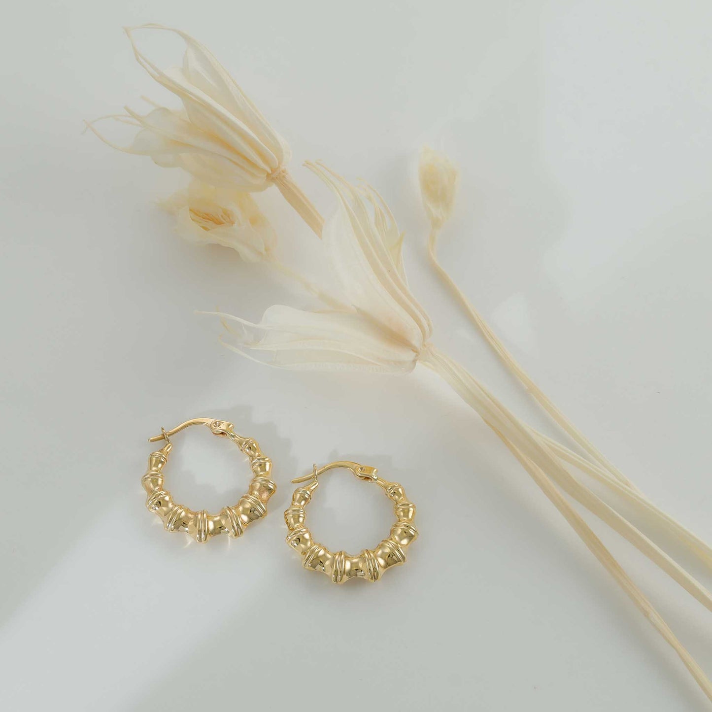 9ct Yellow Gold Bamboo Detail Hoop Earrings