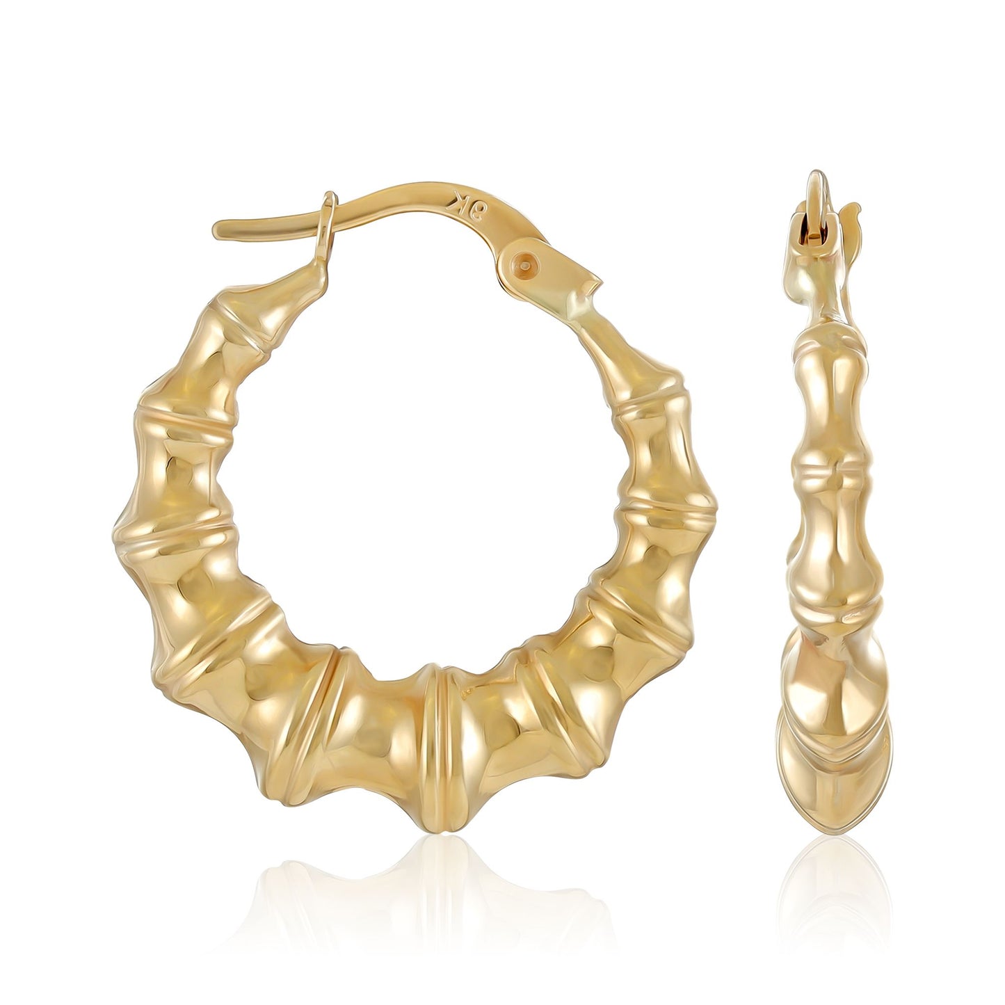 9ct Yellow Gold Bamboo Detail Hoop Earrings