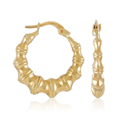 9ct Yellow Gold Bamboo Detail Hoop Earrings