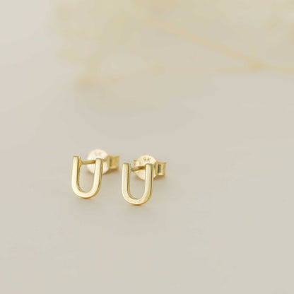 9ct Yellow Gold Initial Stud Earrings - Letter U
