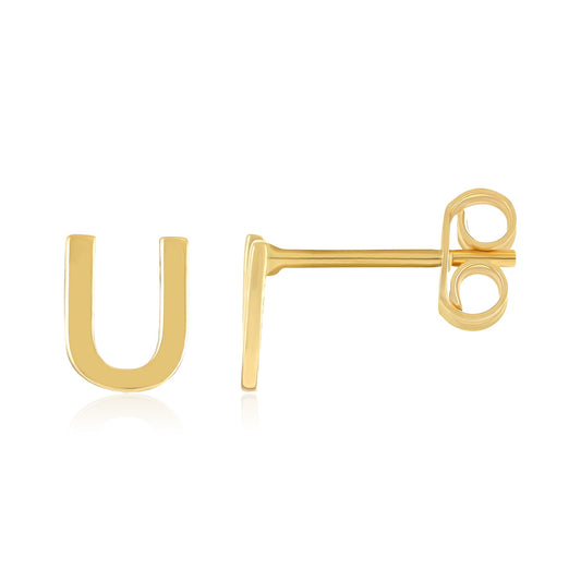 9ct Yellow Gold Initial Stud Earrings - Letter U