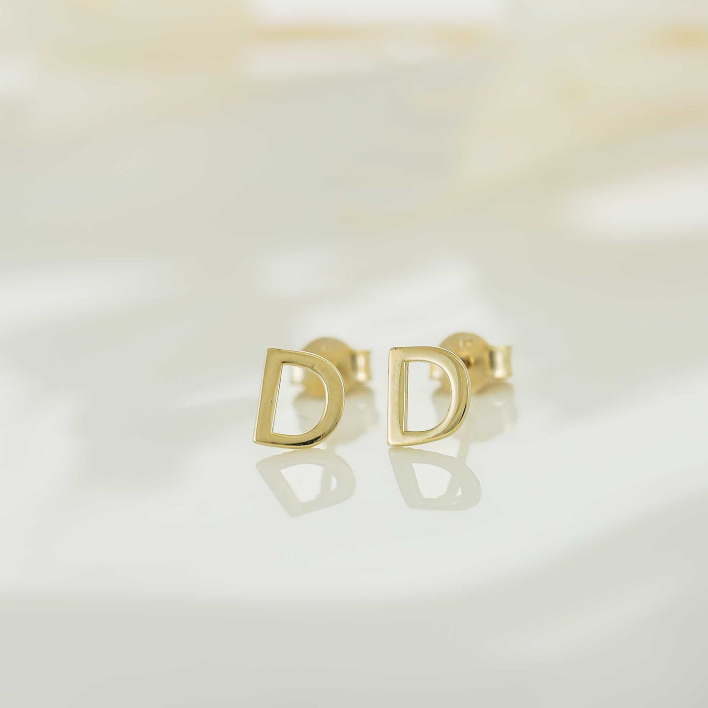 9ct Yellow Gold Initial Stud Earrings - Letter D