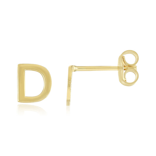 9ct Yellow Gold Initial Stud Earrings - Letter D