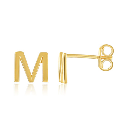 9ct Yellow Gold Initial Stud Earrings - Letter M