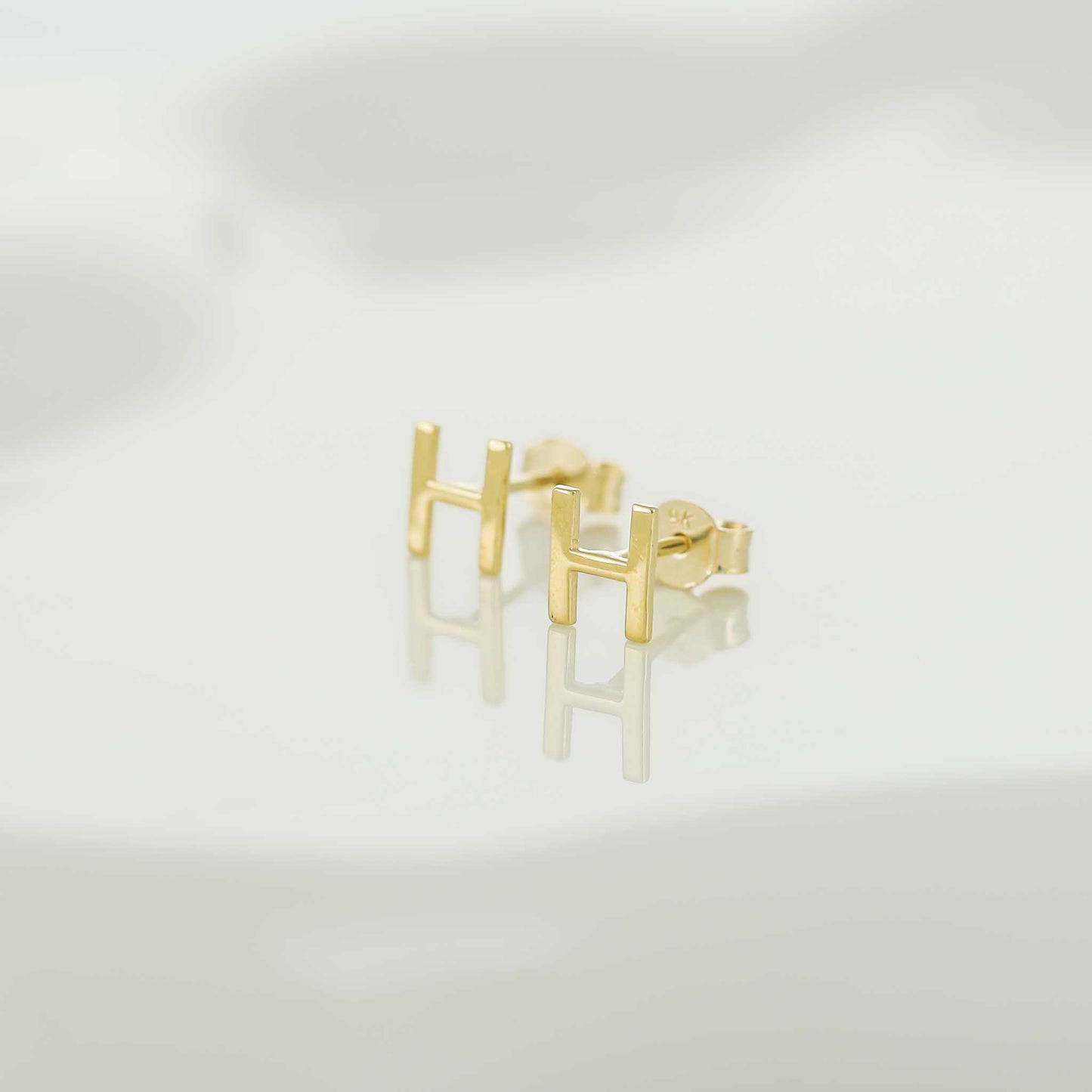 9ct Yellow Gold Initial Stud Earrings - Letter H