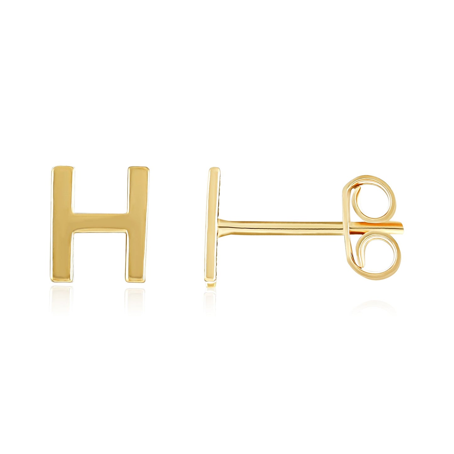 9ct Yellow Gold Initial Stud Earrings - Letter H