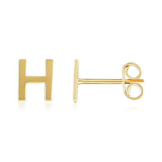 9ct Yellow Gold Initial Stud Earrings - Letter H