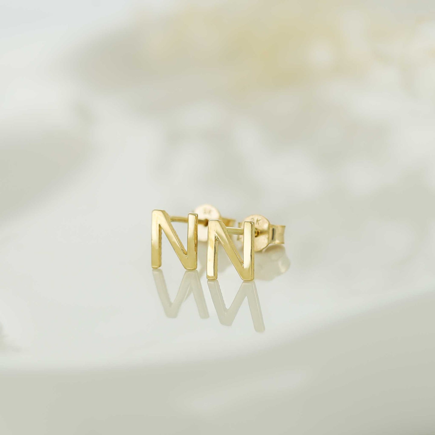 9ct Yellow Gold Initial Stud Earrings - Letter N