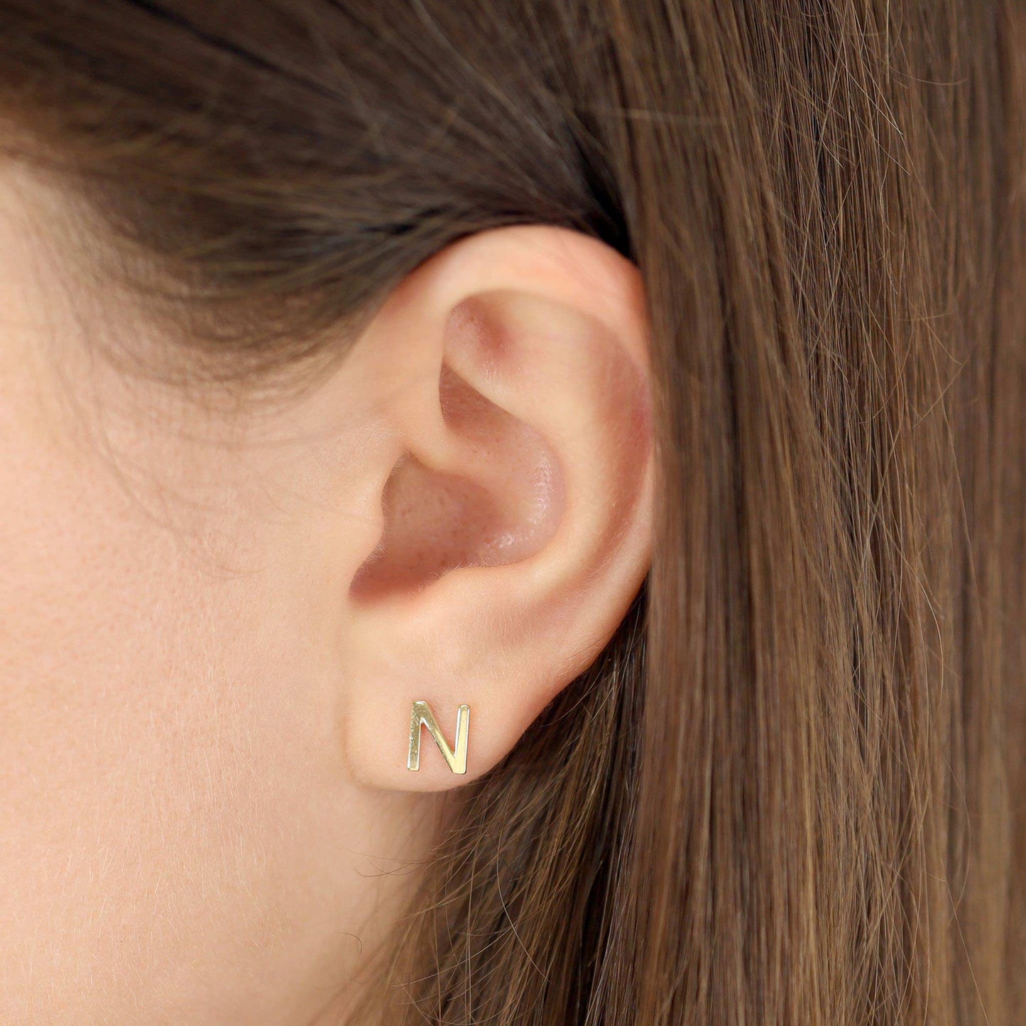 9ct Yellow Gold Initial Stud Earrings - Letter N