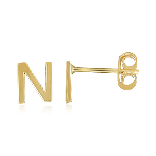 9ct Yellow Gold Initial Stud Earrings - Letter N