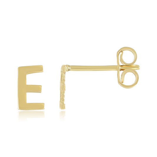 9ct Yellow Gold Initial Stud Earrings - Letter E