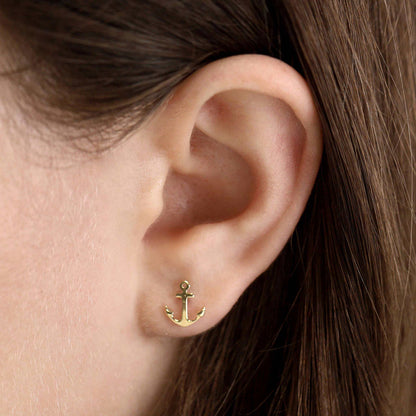 9ct Yellow Gold Anchor Stud Earrings
