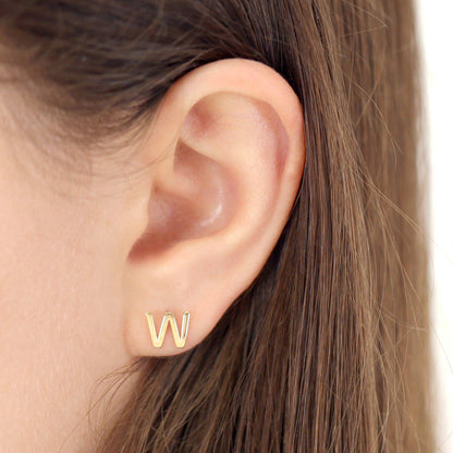 9ct Yellow Gold Initial Stud Earrings - Letter W
