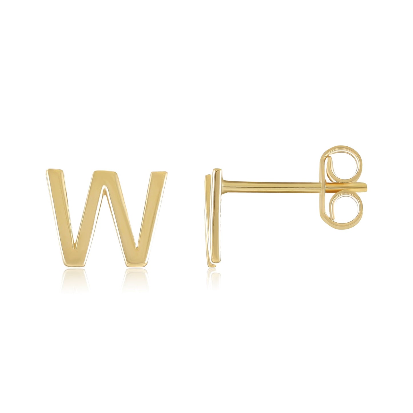 9ct Yellow Gold Initial Stud Earrings - Letter W