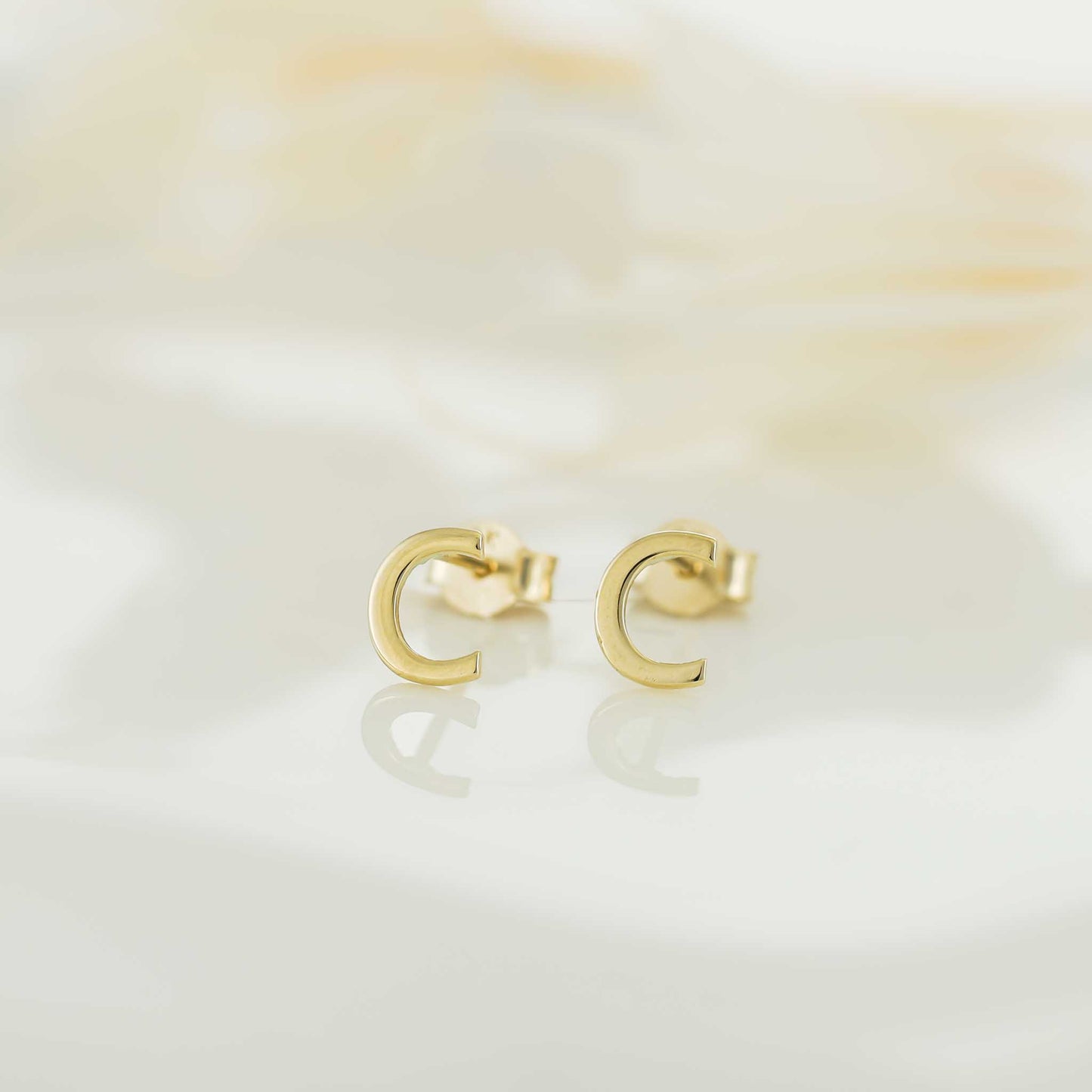 9ct Yellow Gold Initial Stud Earrings - Letter C