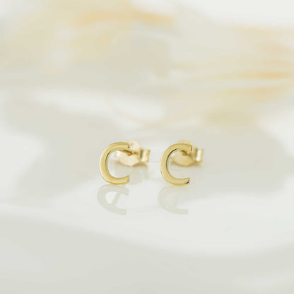 9ct Yellow Gold Initial Stud Earrings - Letter C