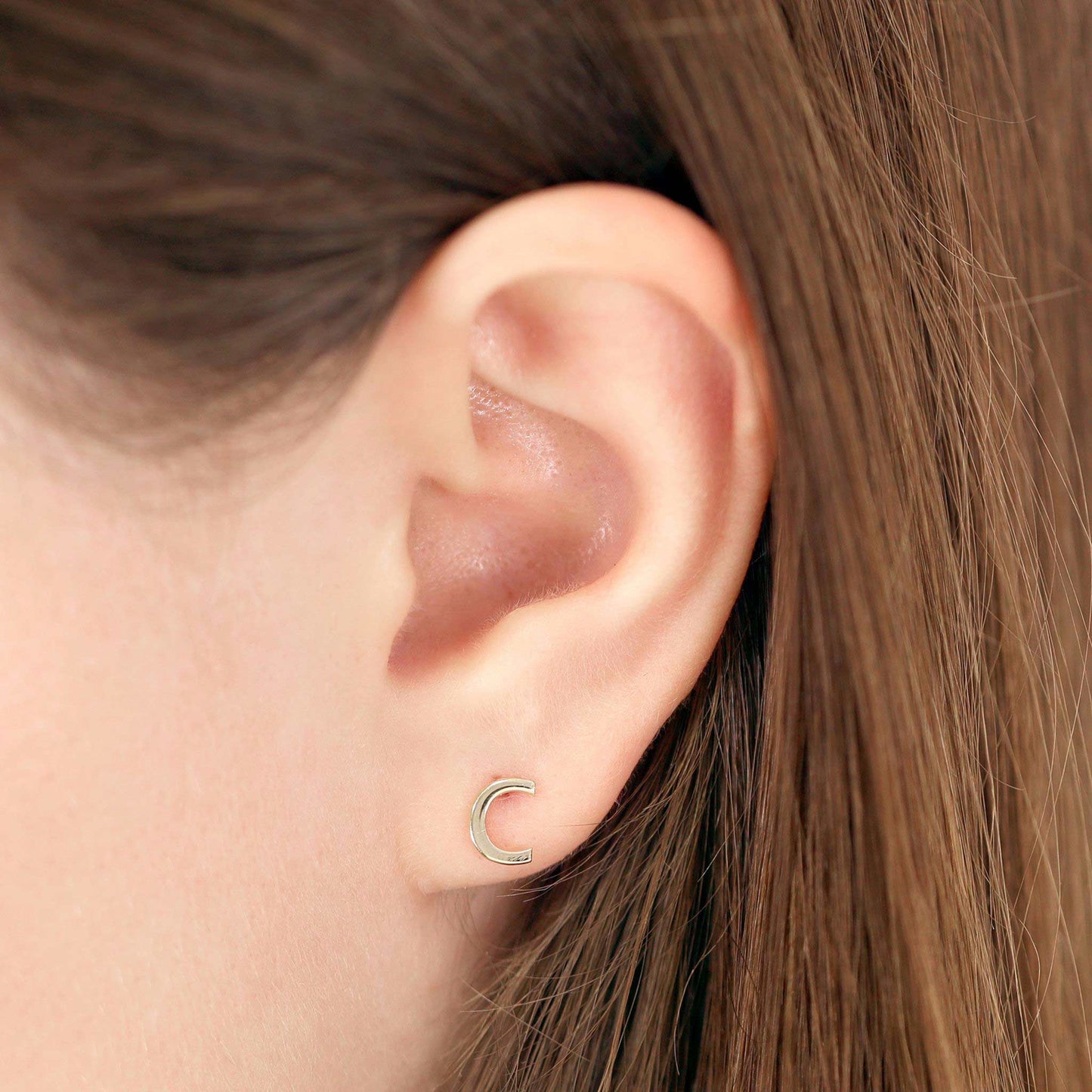 9ct Yellow Gold Initial Stud Earrings - Letter C