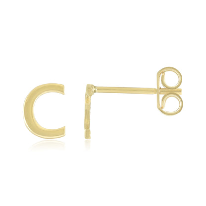 9ct Yellow Gold Initial Stud Earrings - Letter C