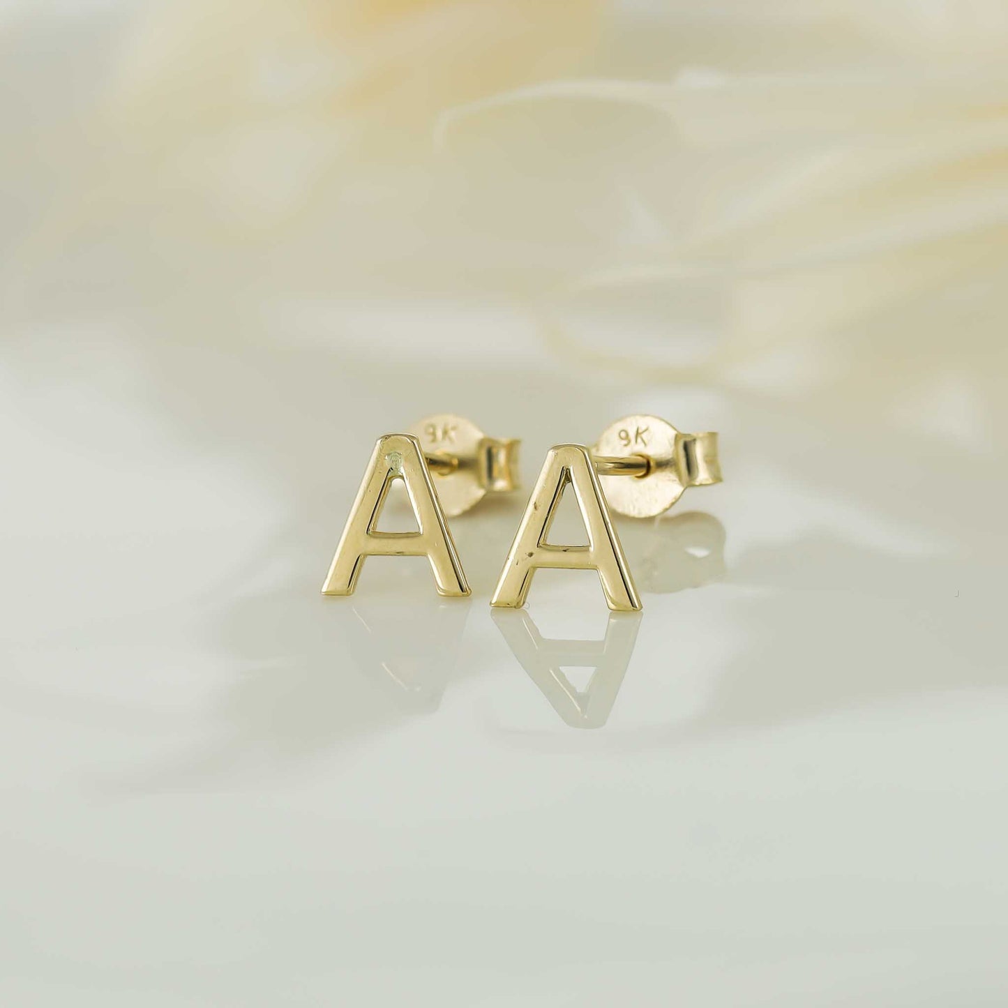 9ct Yellow Gold Initial Stud Earrings - Letter A