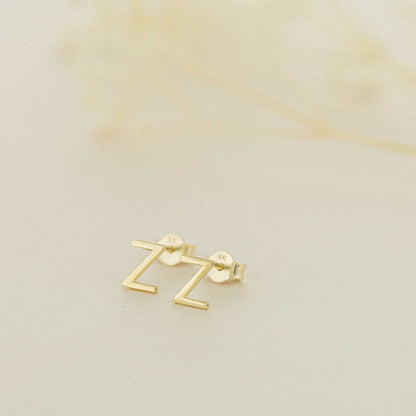 9ct Yellow Gold Initial Stud Earrings - Letter Z