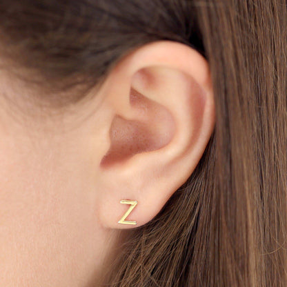 9ct Yellow Gold Initial Stud Earrings - Letter Z