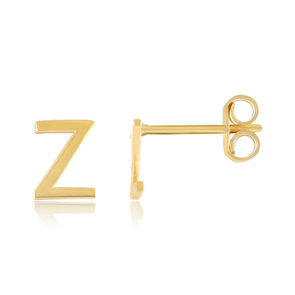 9ct Yellow Gold Initial Stud Earrings - Letter Z