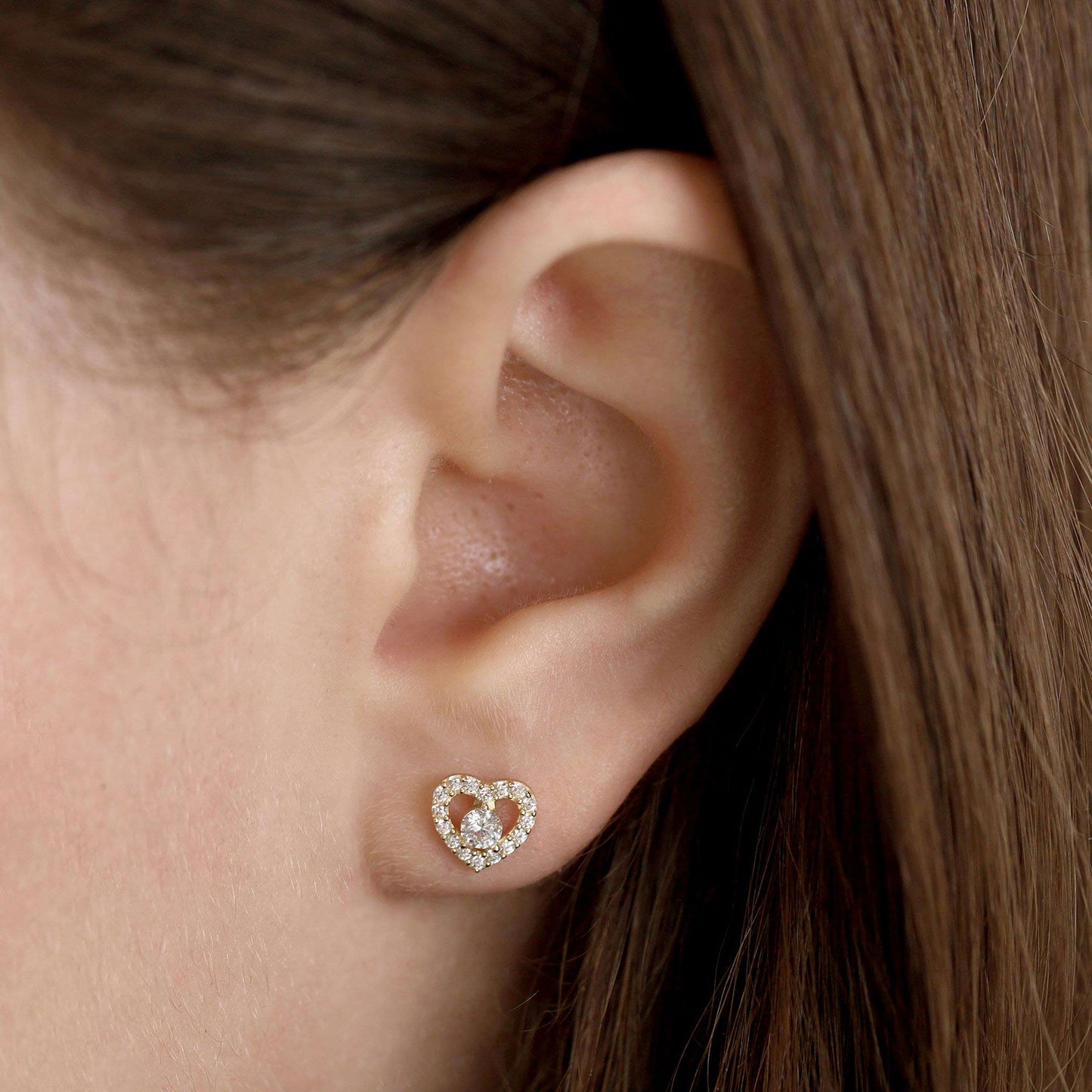 9ct Yellow Gold Cubic Zirconia Heart Stud Earrings