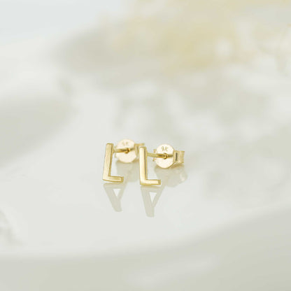 9ct Yellow Gold Initial Stud Earrings - Letter L