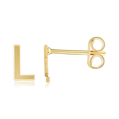 9ct Yellow Gold Initial Stud Earrings - Letter L