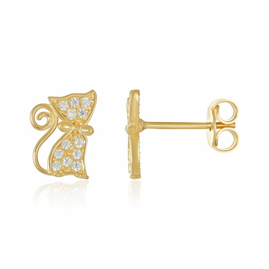9ct Yellow Gold Cubic Zirconia Cat Earrings
