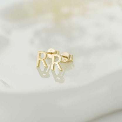 9ct Yellow Gold Initial Stud Earrings - Letter R