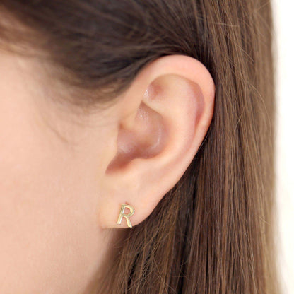 9ct Yellow Gold Initial Stud Earrings - Letter R