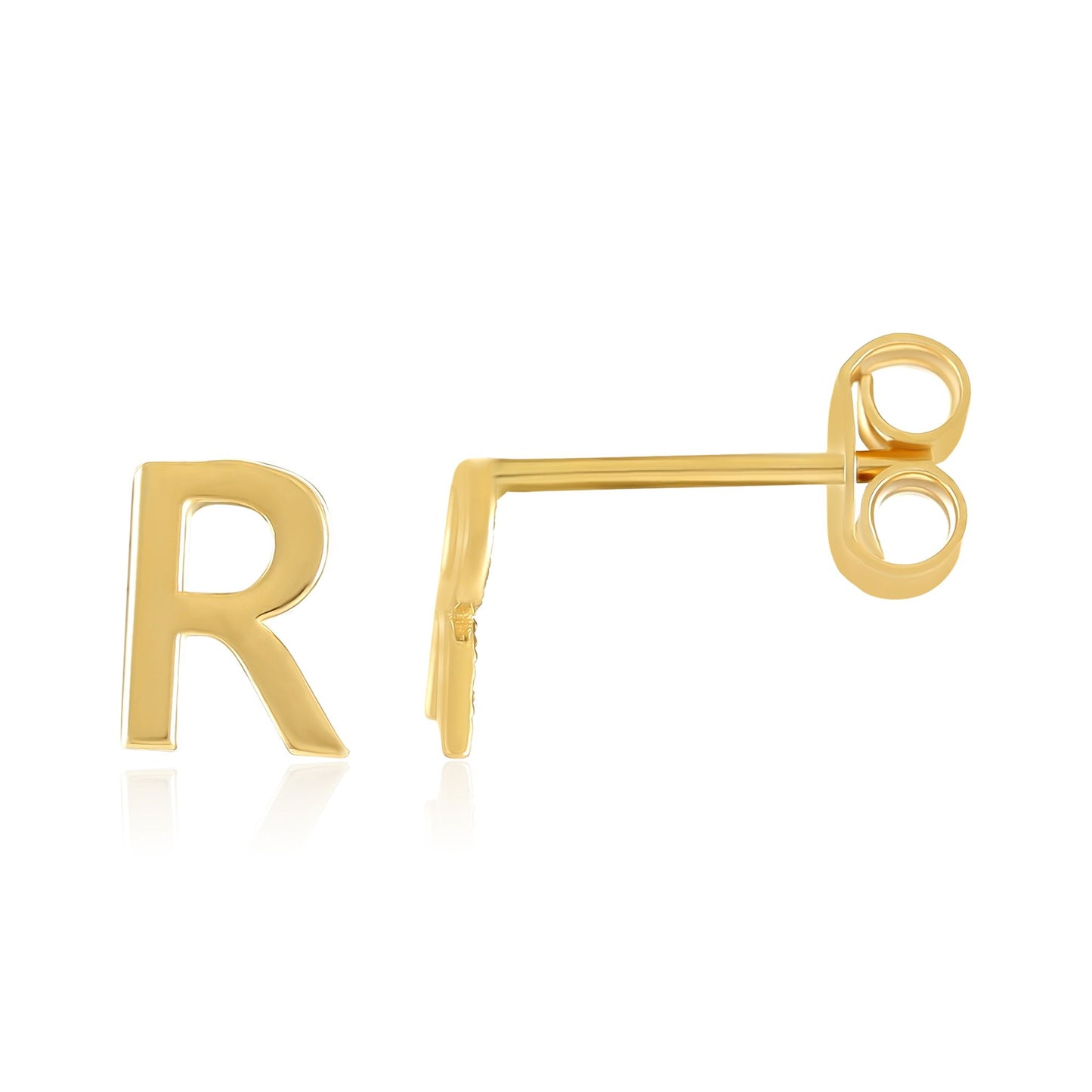 9ct Yellow Gold Initial Stud Earrings - Letter R