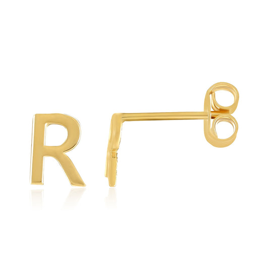 9ct Yellow Gold Initial Stud Earrings - Letter R