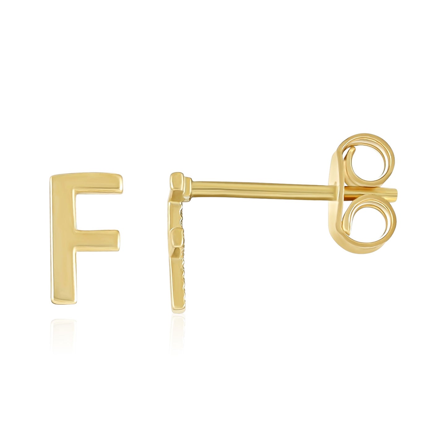 9ct Yellow Gold Initial Stud Earrings - Letter F
