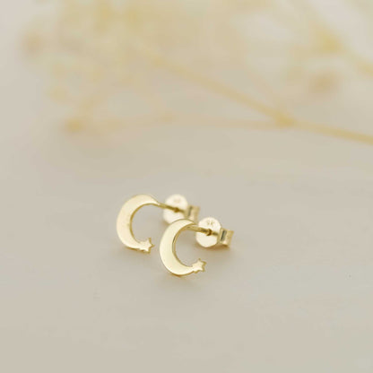 9ct Yellow Gold Moon Stud Earrings
