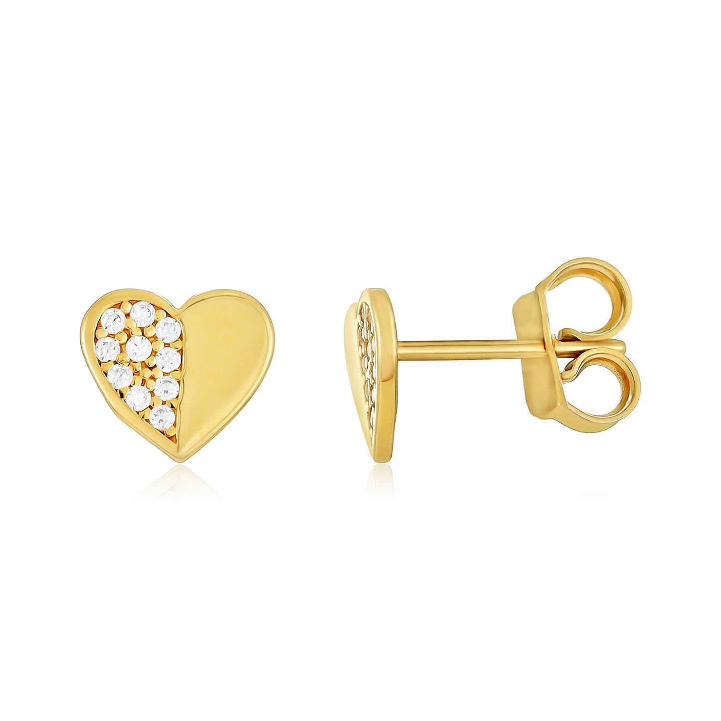 9ct Yellow Gold Cubic Zirconia Heart Stud Earrings