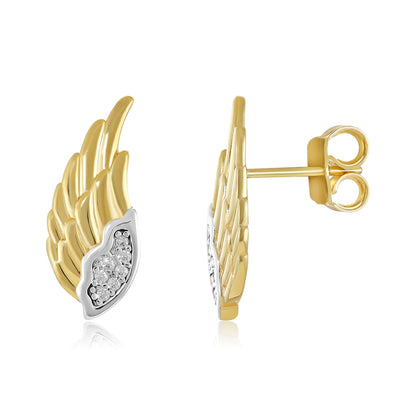 9ct Yellow Gold Cubic Zirconia Angel Wing Earrings