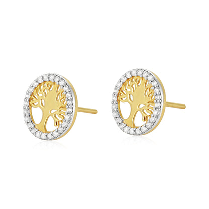 9ct Yellow Gold Tree Of Life Stud Earrings