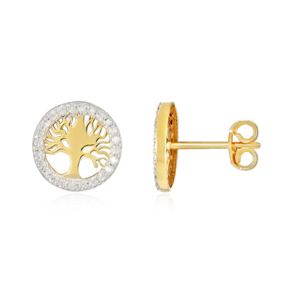 9ct Yellow Gold Tree Of Life Stud Earrings